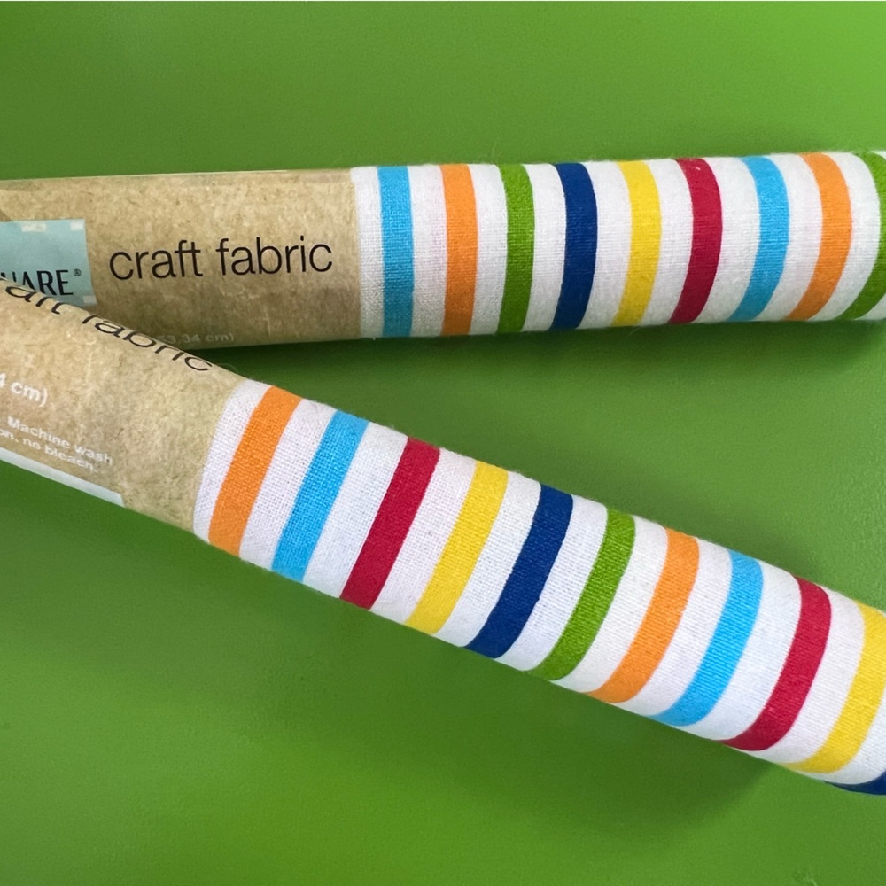 FAT QUARTER striped crayon colors fabric cotton primary kid fun print NEW 2 pc